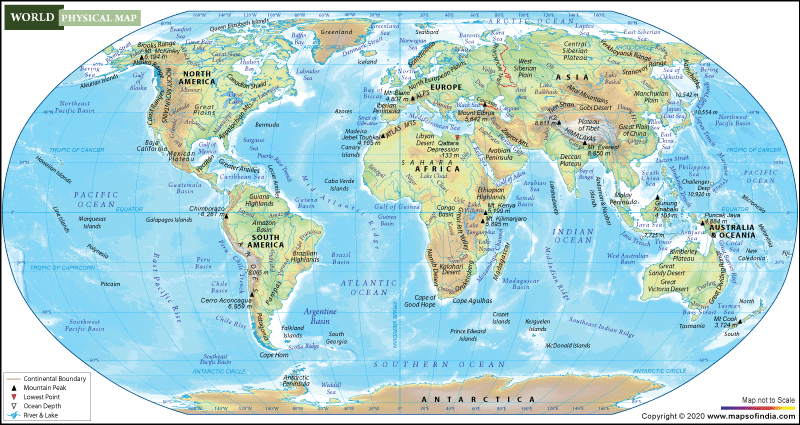 World Physical Map, Physical Map Map of World
