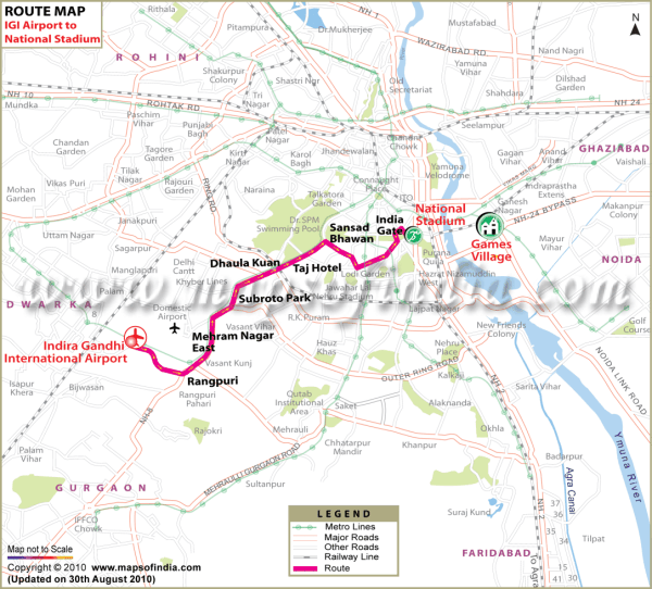 IGI Airport to National Stadium Route Map