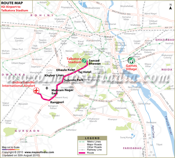 IGI Airport to Talkatora Stadium Route Map