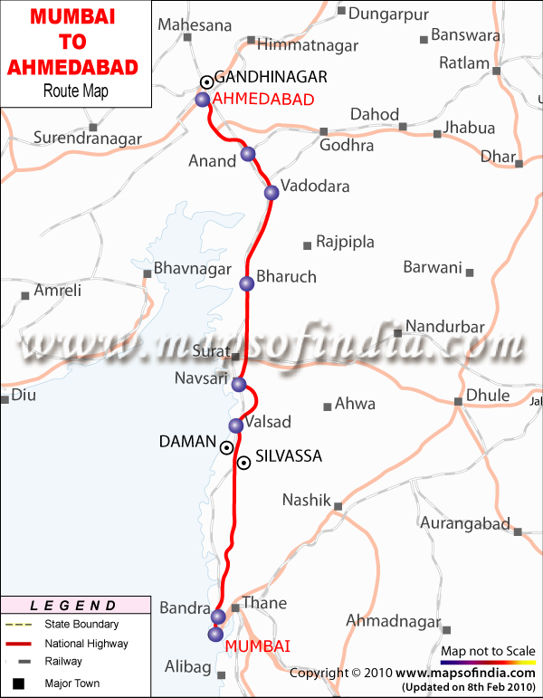 Mumbai to Ahmedabad Route Map
