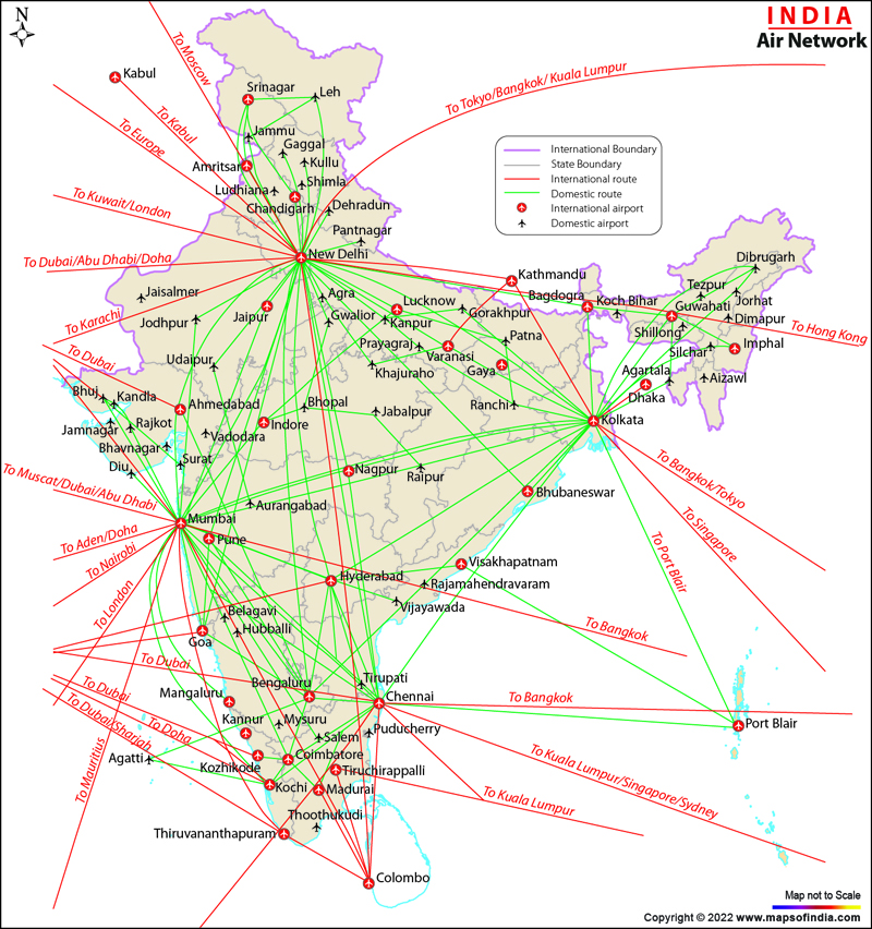 air route map of india India Air Routes Network Map Air Routes Network Map air route map of india