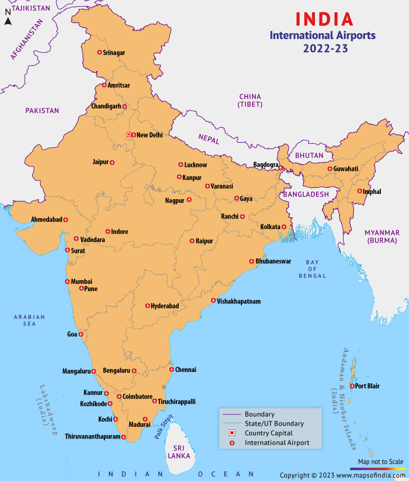 International Airports Map in India