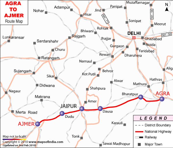 Agra to Ajmer Route Map