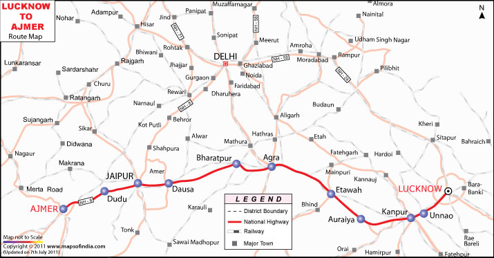 Lucknow to Ajmer Route Map