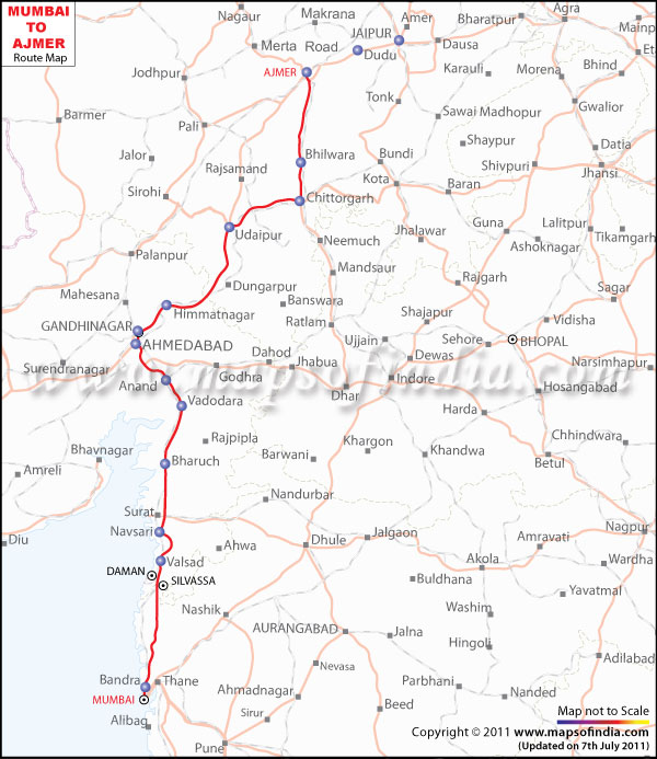 Mumbai to Ajmer Route Map