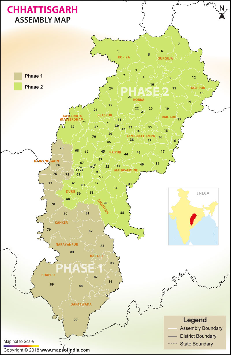 Phase Wise Chhattisgarh Assembly Map 2018