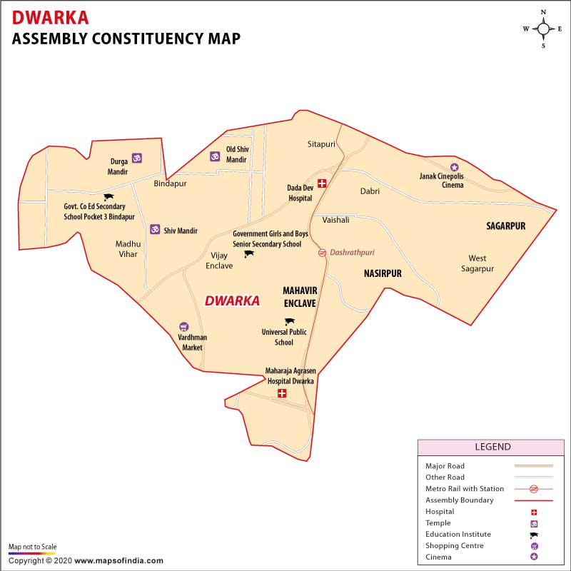 Map of Dwarka Assembly Constituency 2020