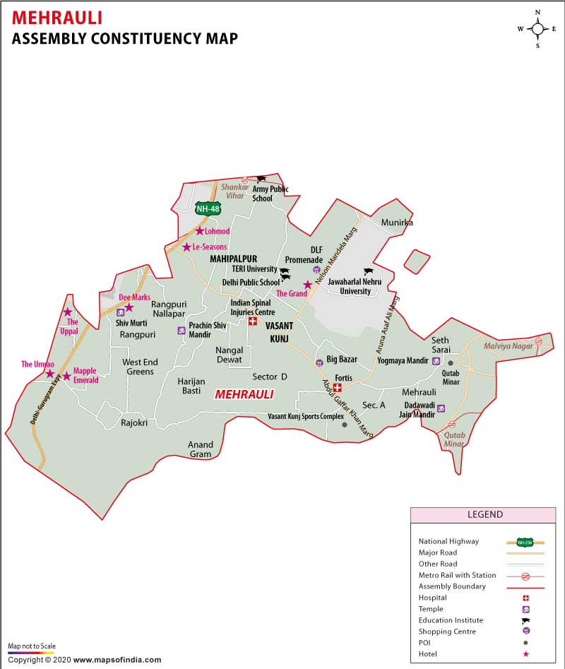 Map of Mehrauli Assembly Constituency 2020