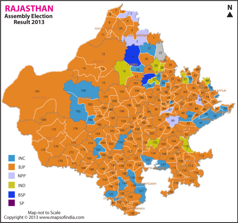Rajasthan Assembly Elections 2013 and 2008 Results
