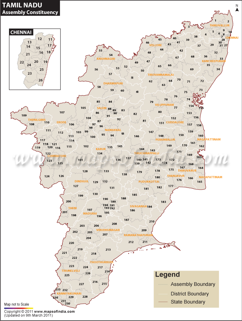 Assembly Constituencies Map of Tamil Nadu