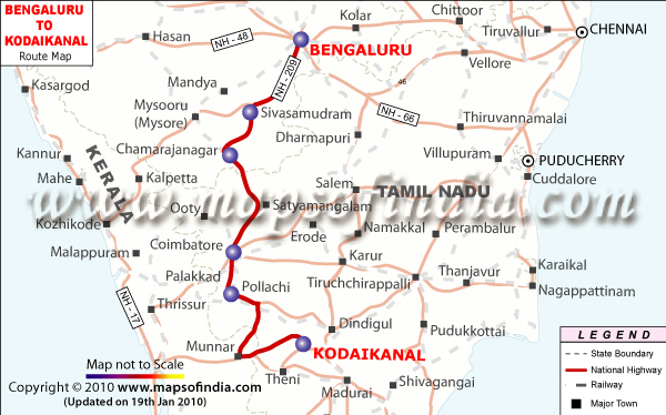 Bengaluru to Kodaikanal Route Map