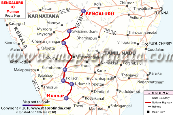 Bengaluru to Munnar Route Map