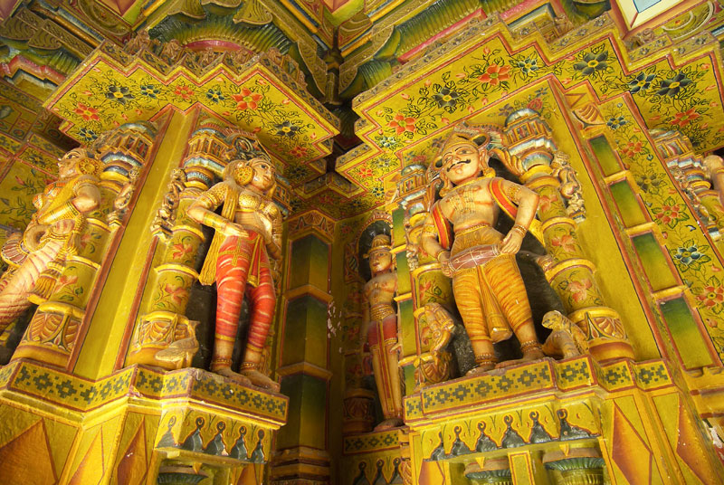 Beautifully sculpted pillars inside the Bhandasar temple