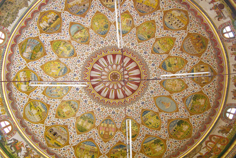 Detailed art work on the inner dome of Bhandasar Jain Temple