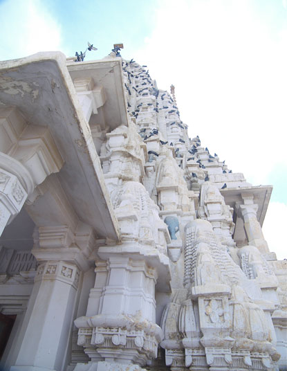Detailed marble work on the exteriors of the temple