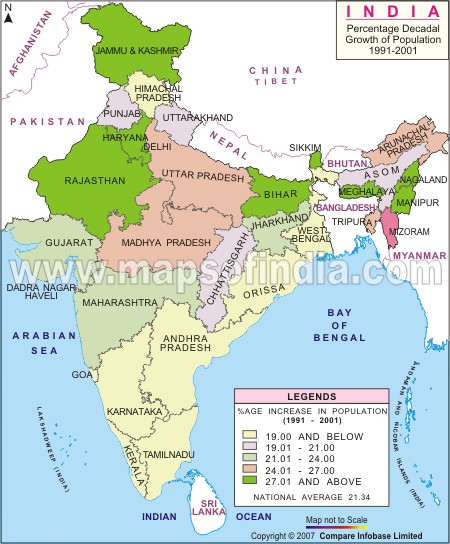 Decadal Growth of Population Map