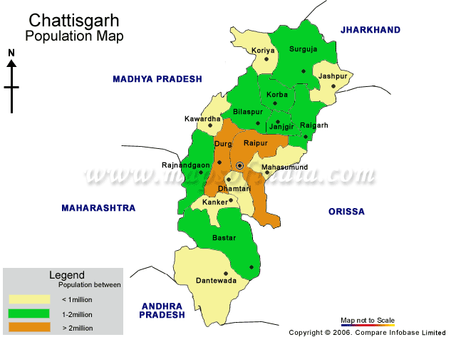 Chhattisgarh Population Map 2001