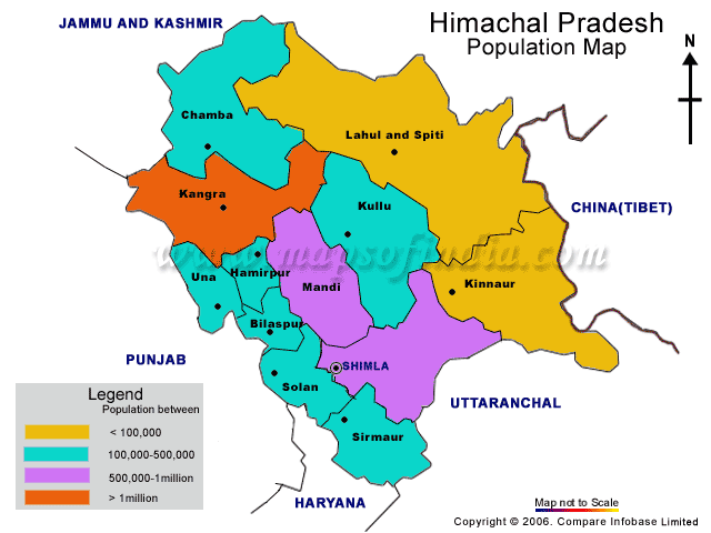 Himachal Pradesh Population Map 2001