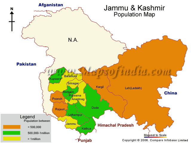 Jammu & Kashmir Population Map 2001