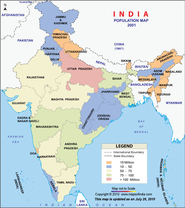 recent map of india state wise State Wise Population Map Of India recent map of india state wise