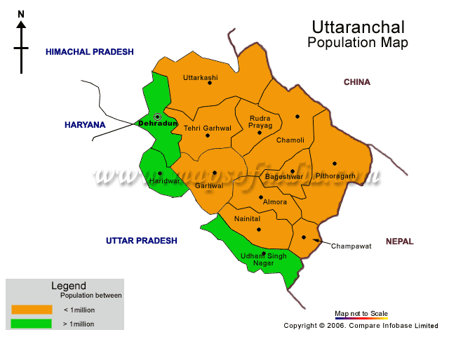 Uttaranchal Population Map 2001
