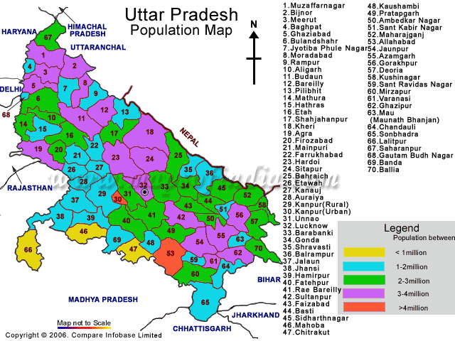 Uttar Pradesh Population Map 2001