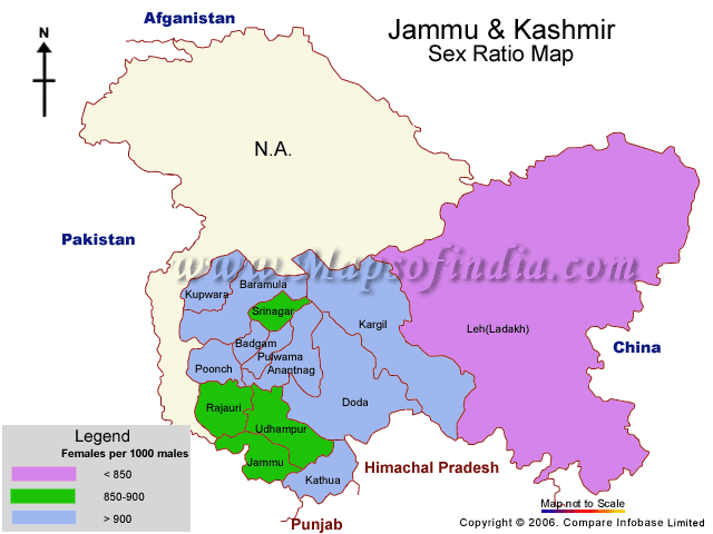 Sex Ratio Map of Jammu & Kashmir