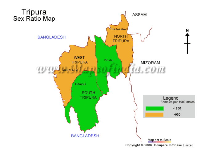 Sex Ratio Map of Tripura