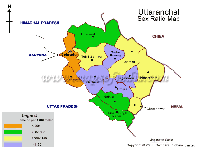 Sex Ratio Map of Uttaranchal