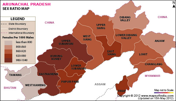 Map of Arunachal Pradesh Sex Ratio