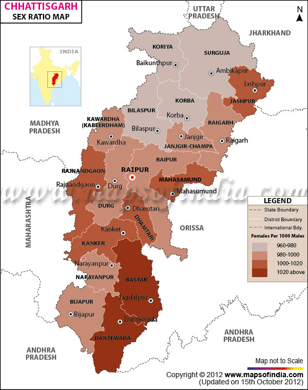 Map of Chhattisgarh Sex Ratio