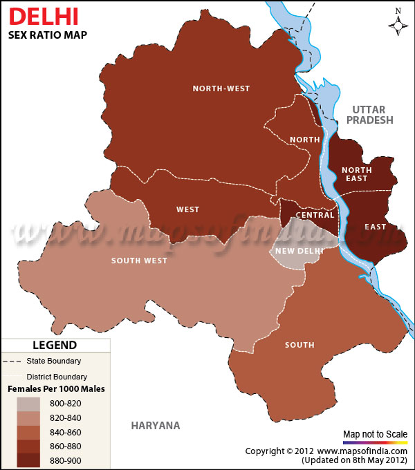 Map of Delhi Sex Ratio