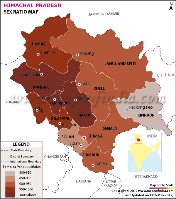 Map of Himachal Pradesh Sex Ratio