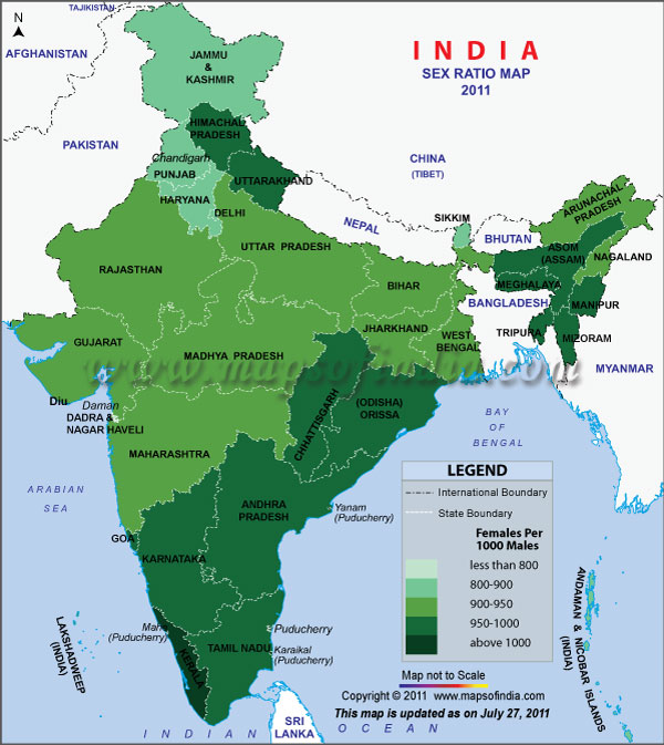 Female Sex Ratio Map of India