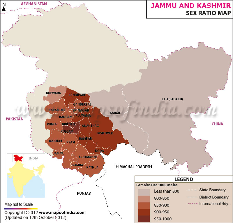 Map of Jammu & Kashmir Sex Ratio