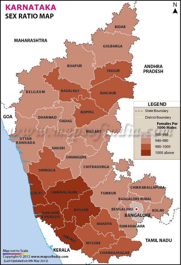 Map of Karnataka Sex Ratio