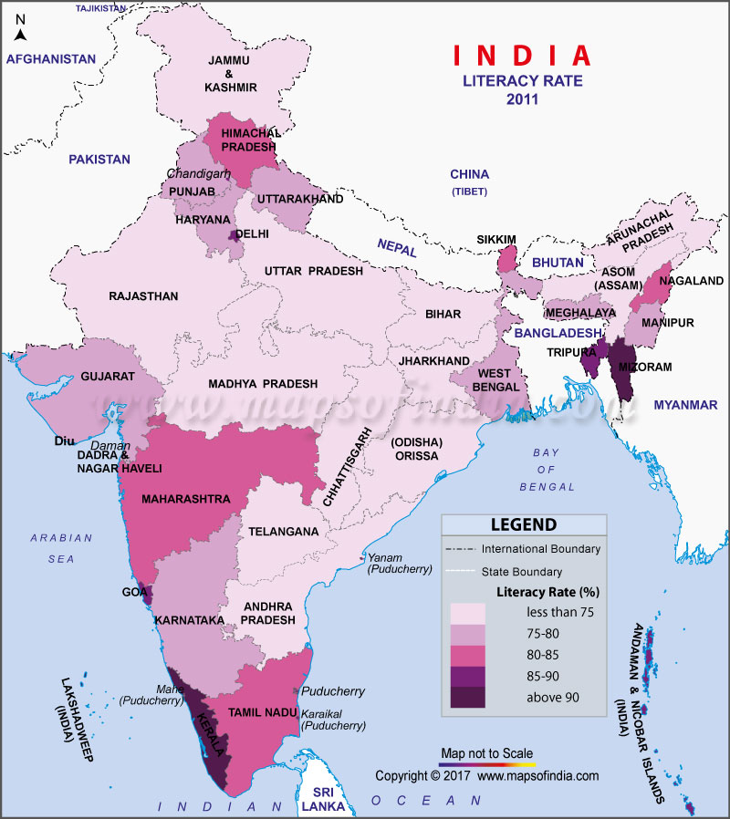 Map of Literacy Rate in India