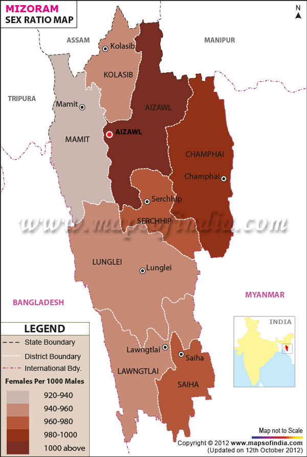 Map of Mizoram Sex Ratio