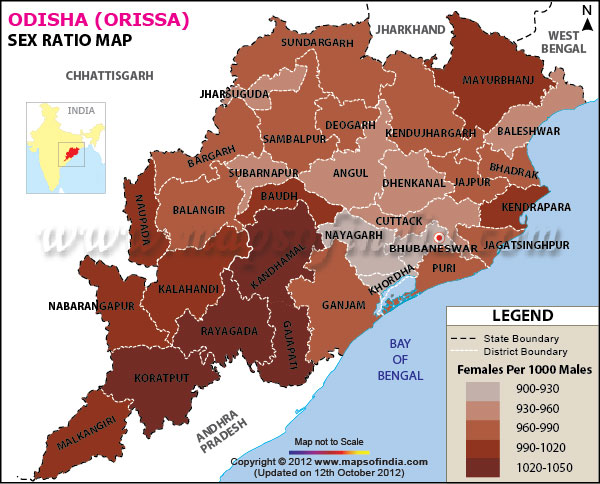 Map of Odisha Sex Ratio