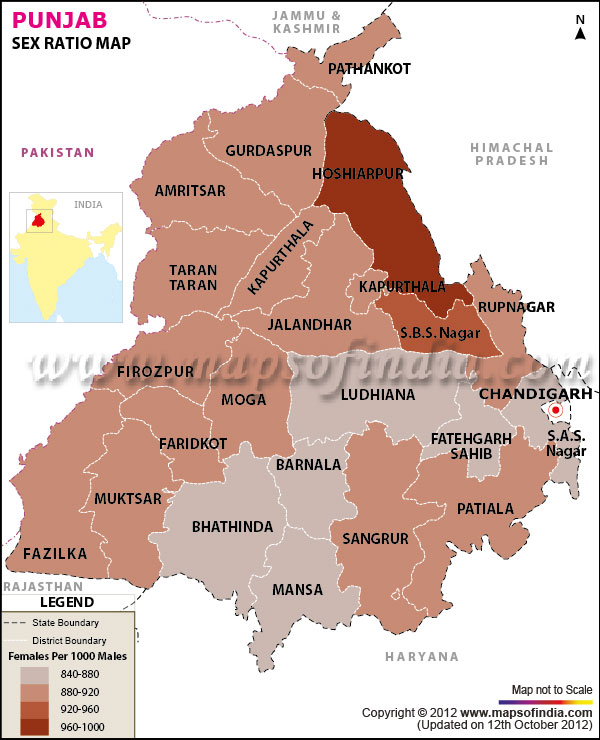 Map of Punjab Sex Ratio