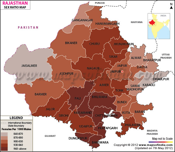 Map of Rajasthan Sex Ratio