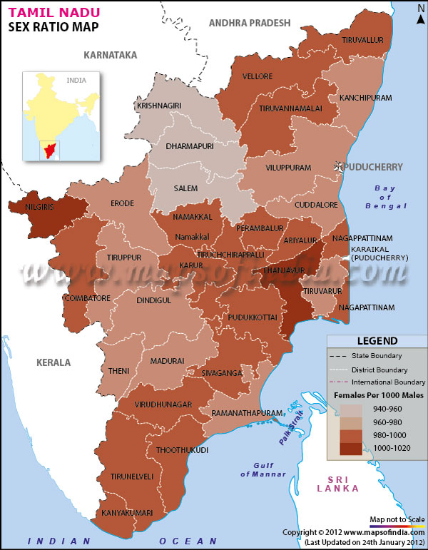 Map of Tamil Nadu Sex Ratio