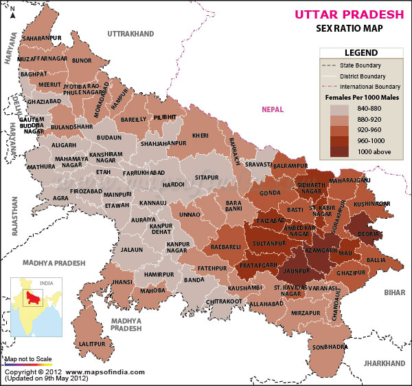 Map of Uttar Pradesh Sex Ratio