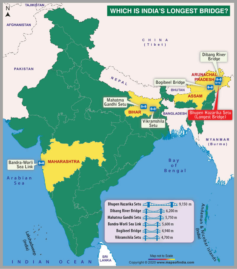 Map Highlighting the Longest Bridges in India