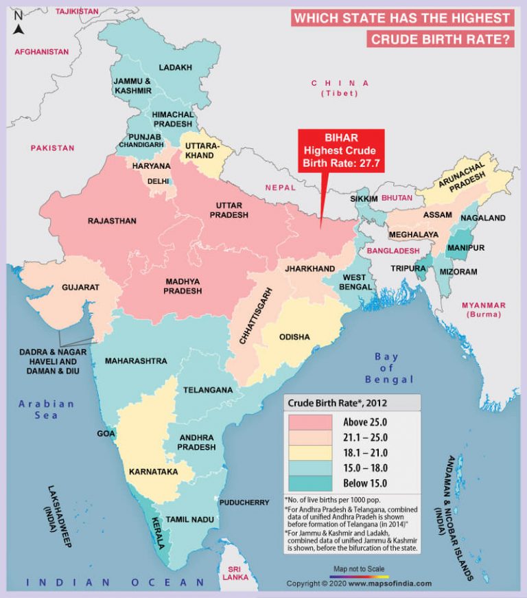 Map of India Highlighting State with the Highest Crude Birth Rate