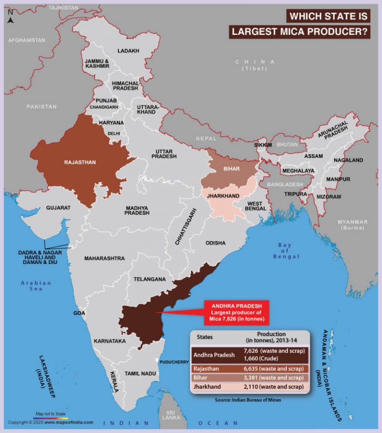 Map of India Highlighting the Largest Mica Producing State