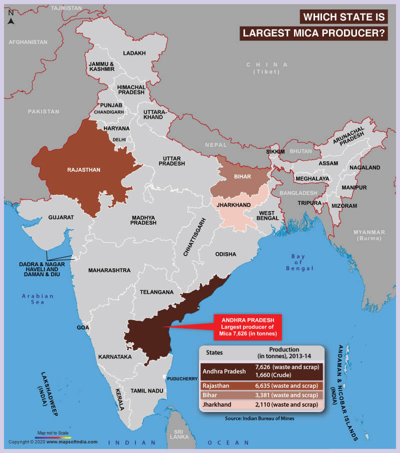 Map of India Highlighting the Largest Mica Producing State