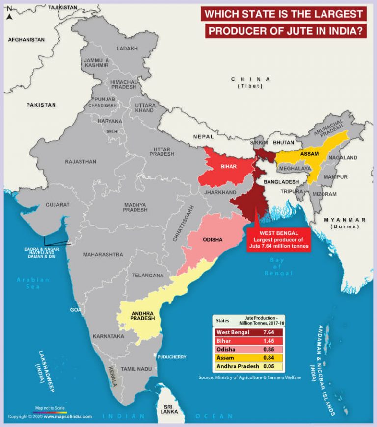 Map of India Highlighting the Largest Jute Producing State