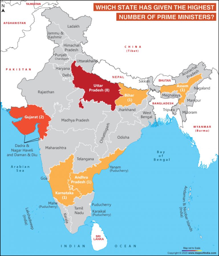 Map of India Highlighting State which has given Maximum Prime Ministers