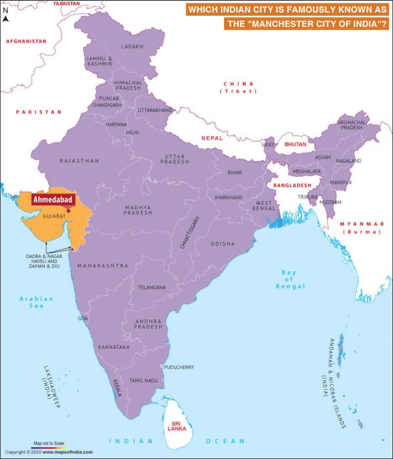 Map of India Highlighting City Famously Known as the 